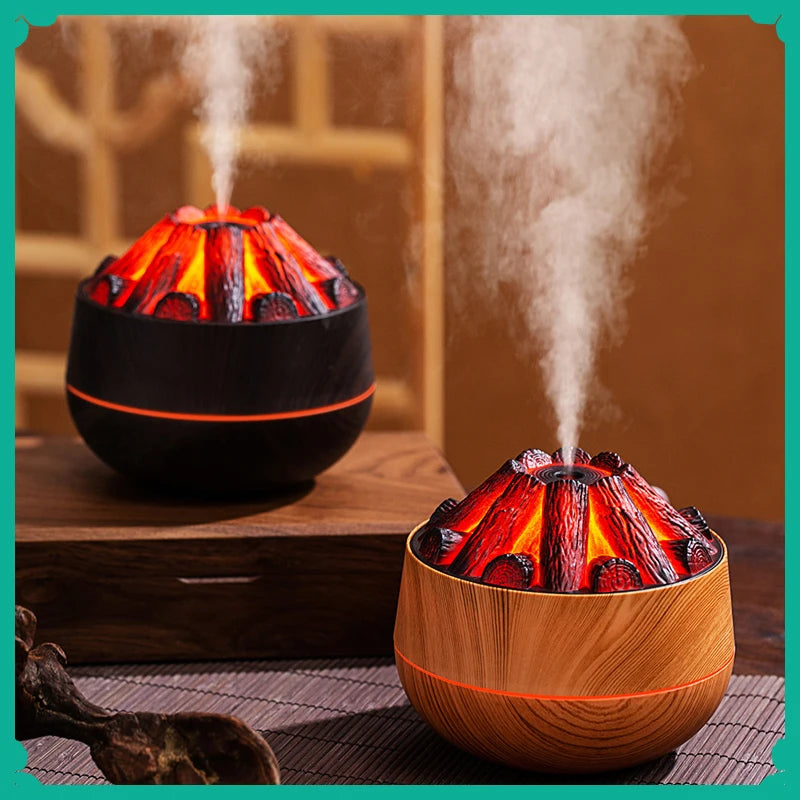 200ML Aroma Diffuser Mist Sprayer Air Humidifier Artificial Charcoal Fire Mini Diffuser with Night Light for Home