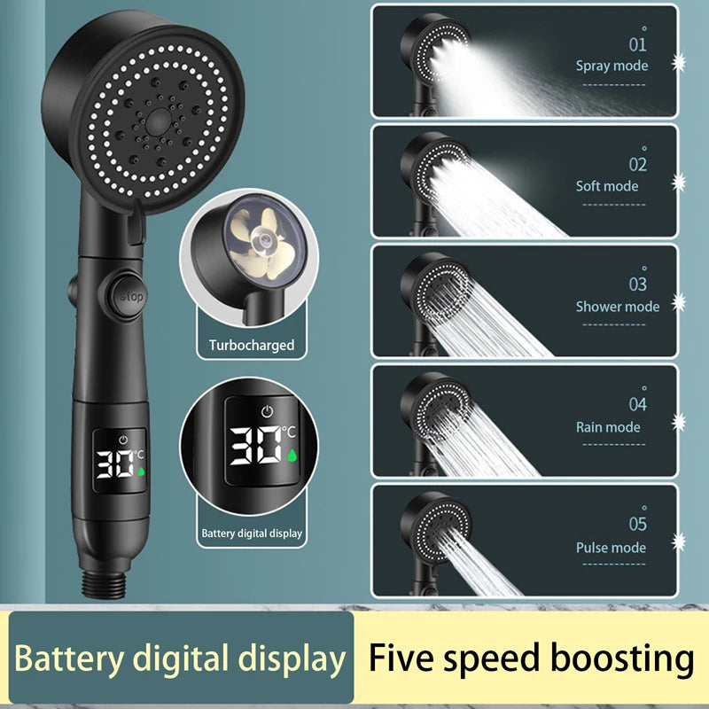 Xiaomi Water Temperature Digital Display Shower Head Turbo High pressure shower head  set household 5-Mode Bathroom Accessories