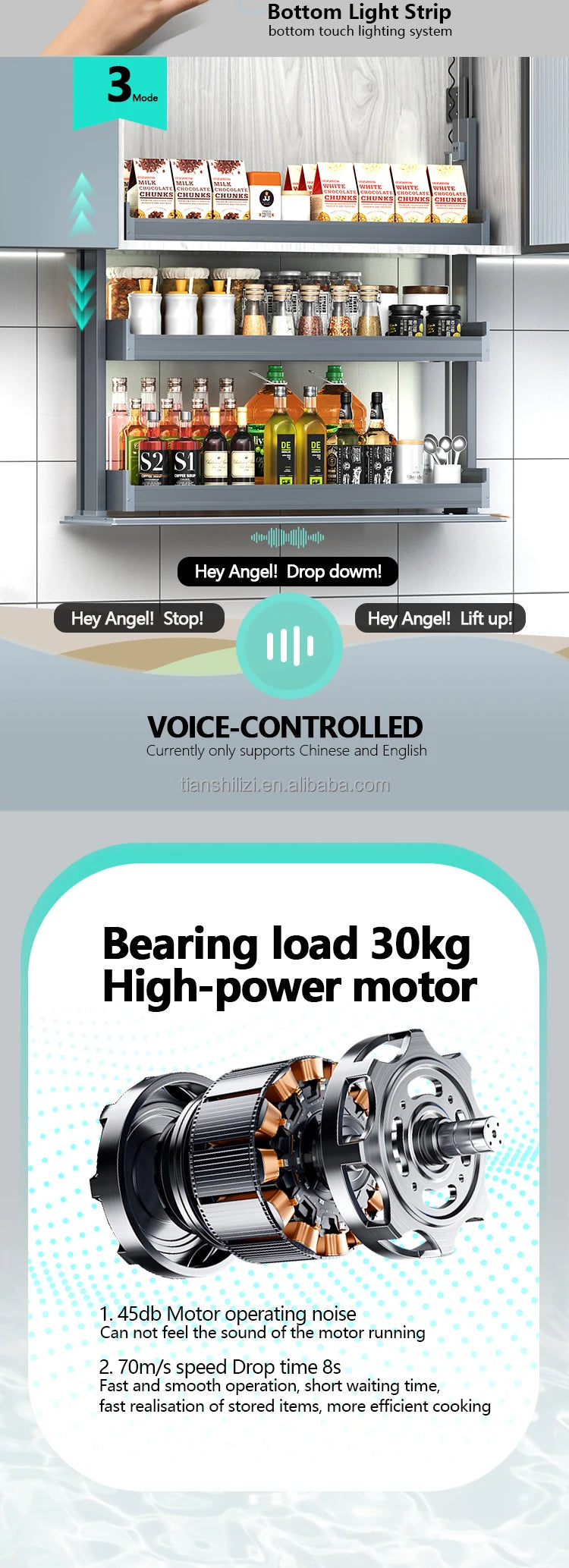 Wholesaler Electric Kitchen Cabinet Design Customized Smart Lift Kitchen Storage 3 Layers Automatic Lift Basket Cabinet