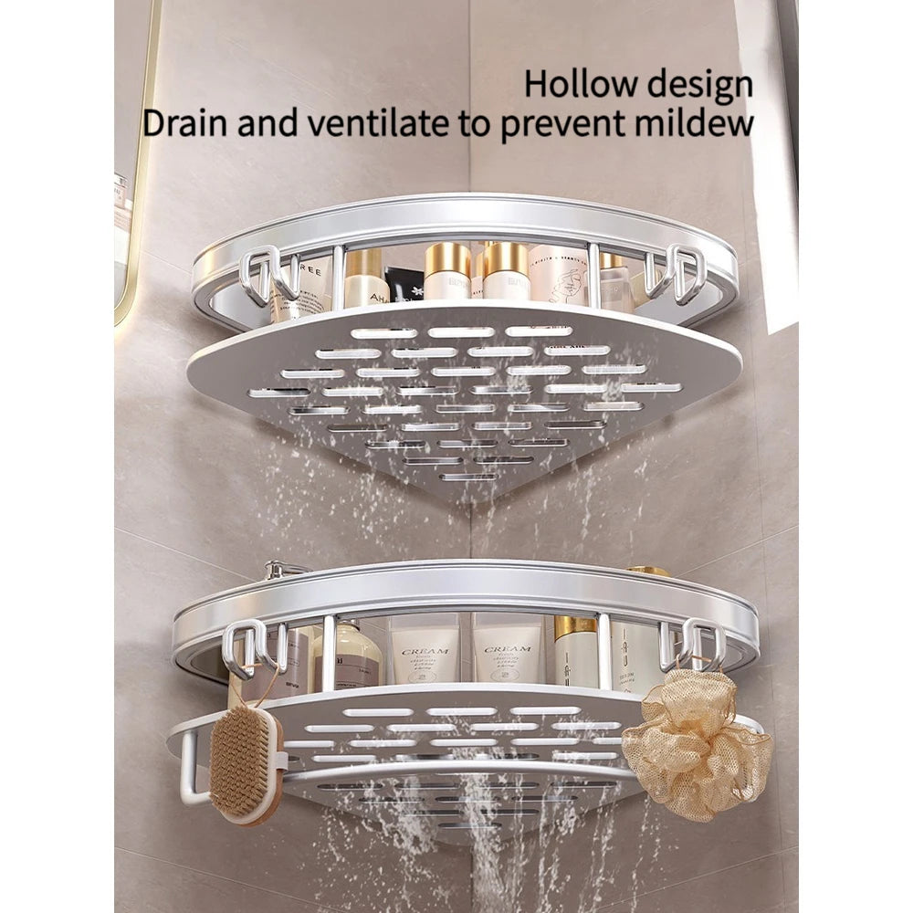 No Need to Drill Walls for Installation Aluminum Bathroom Shelf Shelves Shampoo Rack Storage Holder Kitchen Organizer