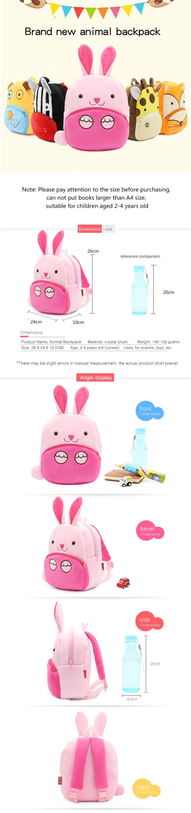 Girls Backpack Cute Animal Rabbit Children Plush Backpack Kindergarten School Bag