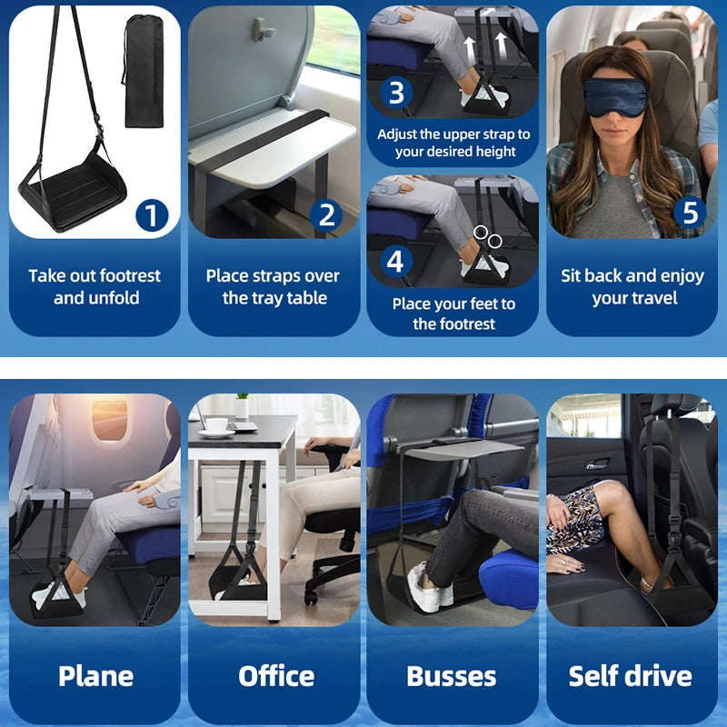 Newest Airplane Foot Hammock Airline Foot Rest With Removable Pad Adjustable Strap Foot Hammock With Menory Foam For Travel