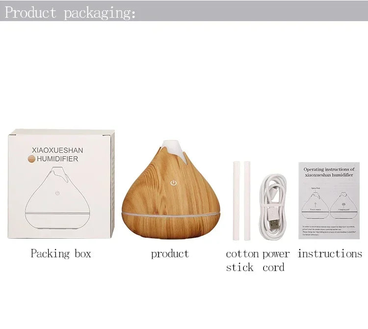 350ML Aromatherapy Essential Oil Diffuser Wood Grain Remote Control Ultrasonic Air Humidifier Cool with 7 Color LED Light