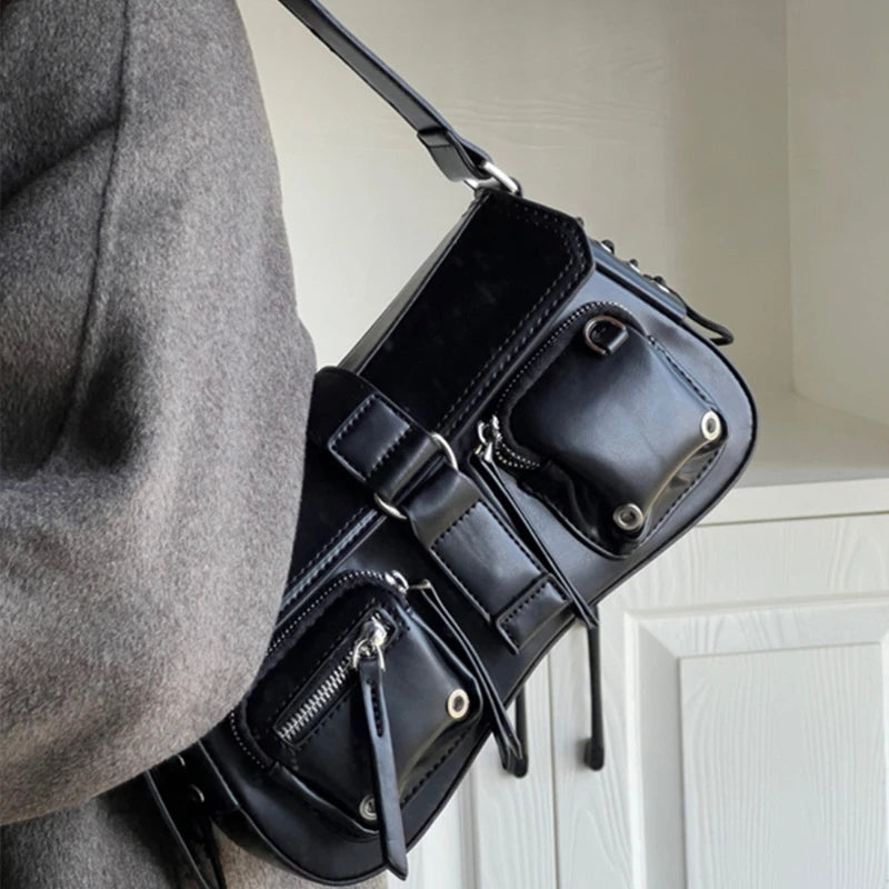 Goth Punk Cool Women's Underarm Bag Hot Girls Shoulder Bags Fashion Design PU Leather Female Handbags Tote Purse with Zipper