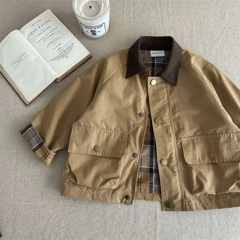 2025 UNITIM Spring Autumn Kids Boys Jacket Plaid Spliced Pocket Long Sleeve Toddler Boys Outerwears Coat Children Boys Jacket