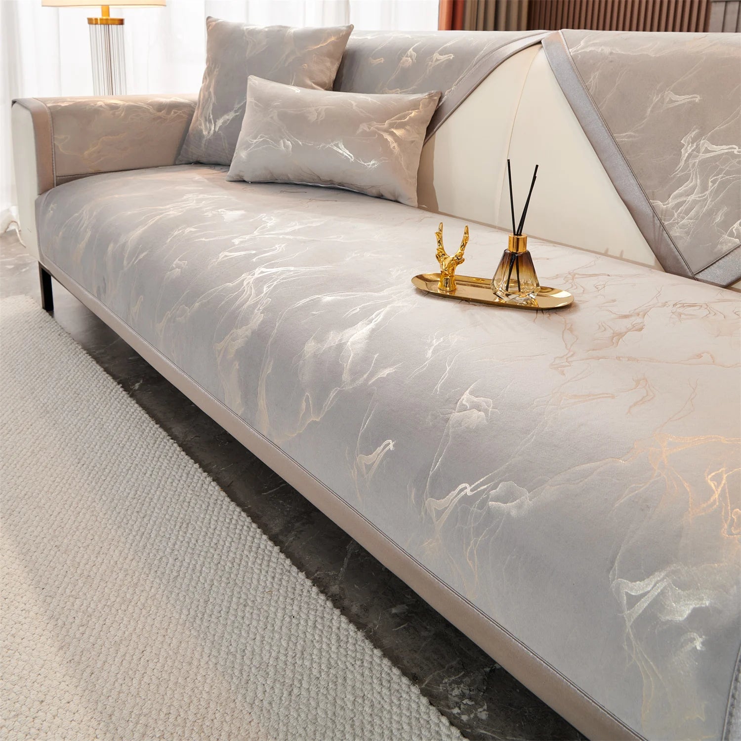 Marble Lines print velvet Sofa Cover for L Shape Sofa Covers Couch covers Slipcover Anti-Slip  Living Room 4 Seasons