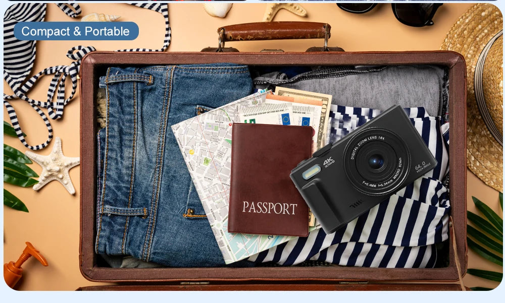 Ourlife AC600 Digital Camera 4K 64MP UHD Cameras 18X Digital Zoom 180° Flip Screen Vintage Vlogging Camera for YouTube Autofocus