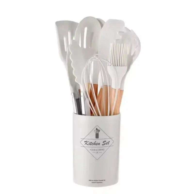 12pcs/set, Silicone Cooking Utensils Set With Wooden Handle, Colorful Non-stick Pot Special Cooking Tools Set, Heat Resistant