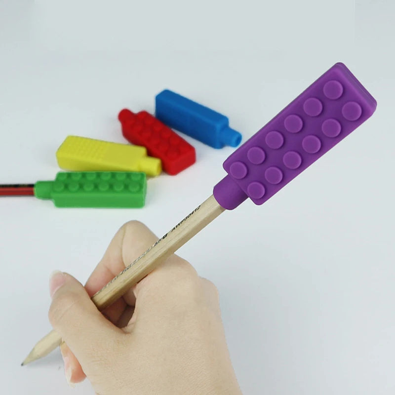 5PCS Silicone Pencil Topper Fun Silicone Baby Teether Pencil Cap Sensory Toy for Kids Children Autism ADHD Chew Tools