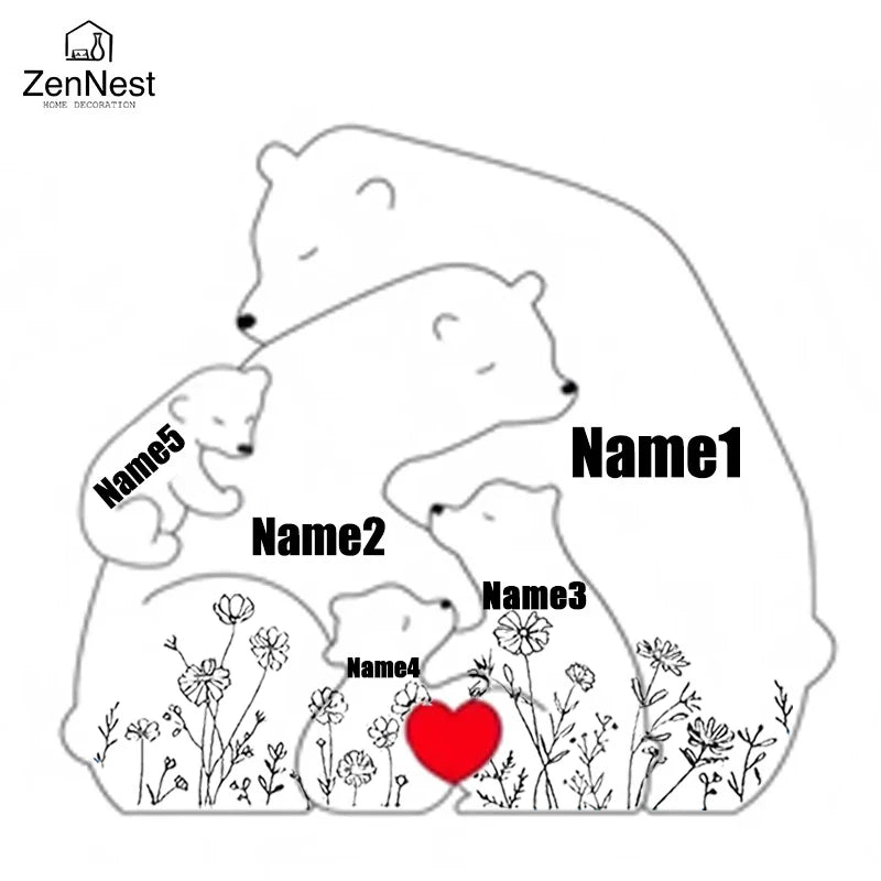 Artistic Wooden Puzzles, Little Bear Family Personalized Name Puzzles, Thanksgiving Christmas Gifts, Home Tabletop Decorations