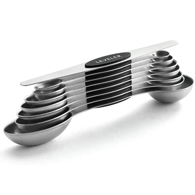 8 Pieces Magnetic Measuring Spoons Set Dual Sided Stainless Steel Kitchen Scale Tool Baking Stackable Measure Teaspoon