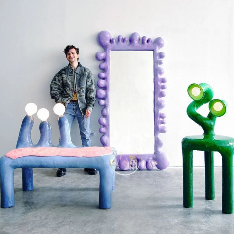 Nordic Full Length Mirror Purple Clothing Store Cute Luxury Art Mirror Bedroom Floor Hallway Espejos Decorativos Room Decoration