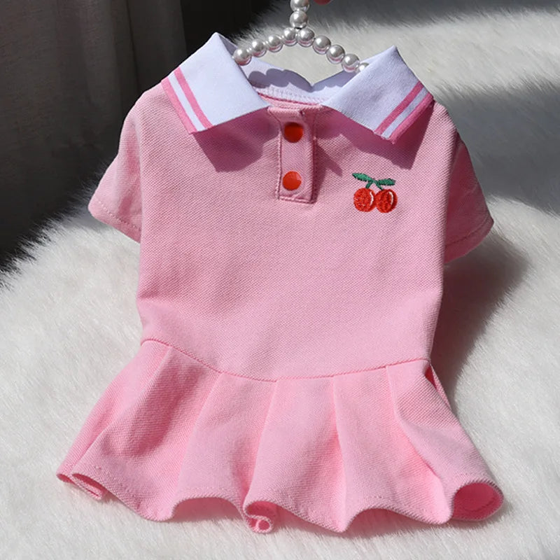 Cute Dog Polo Dresses for Small Dogs Girl, Puppy Skirt with Pleated Hem Sundress Costume Spring Summer Dog Clothes Pet Apparel