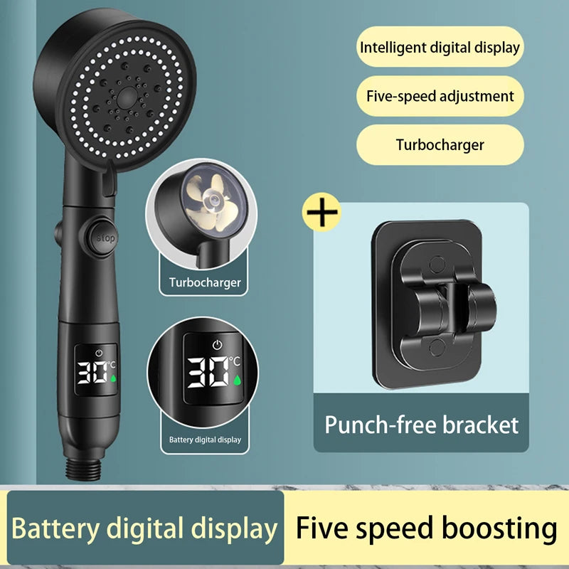 Xiaomi Water Temperature Digital Display Shower Head Turbo High pressure shower head  set household 5-Mode Bathroom Accessories