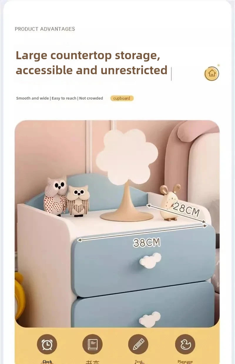Modern Nightstand with Double Drawers Cute Kid's Bedside Table Multi-Functional White Cabinet for Girls' Bedrooms