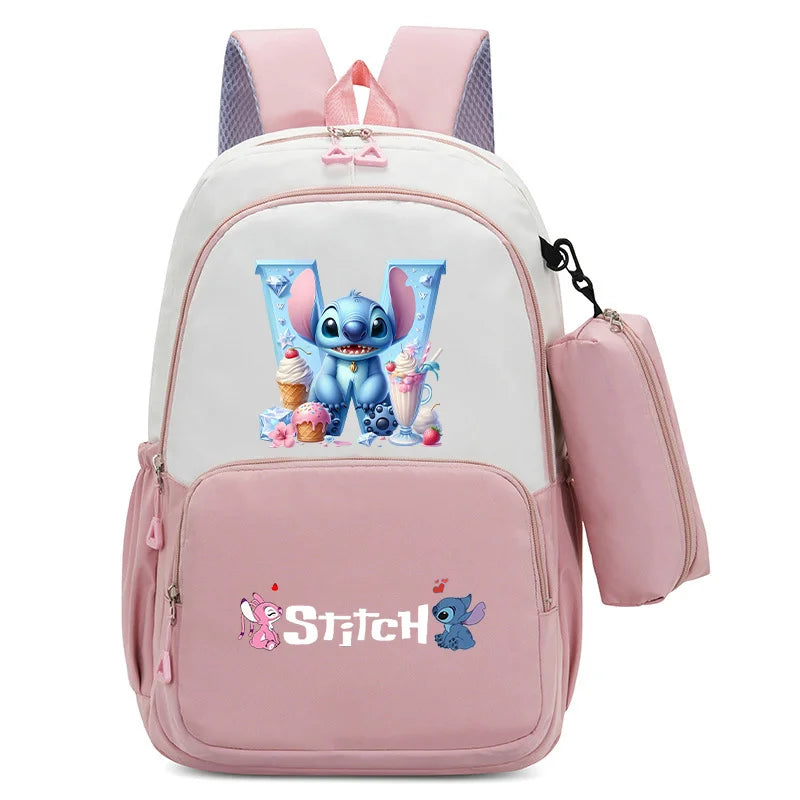 Stitch Disney Girls Schoolbag with Pencil Bags Women Travel Bag New Backpacks for Student Children Large Capacity Bookbag Gifts