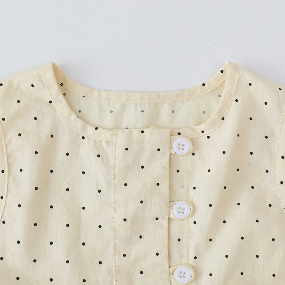 Bear Leader Baby Girl's Casual Clothing Round Neck Sleeveless Polka Dot Top+Wide Leg Pants Set with Bow and Botton 2PCS Set