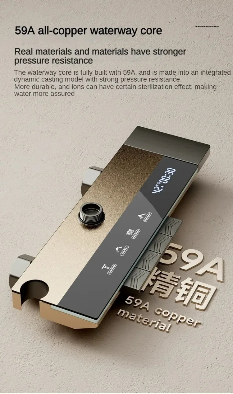 Grey shower Set Four-Function Smart Digital Display  Shower System Rainfall Pressurized Wall-mounted Piano Key Shower Faucet Set