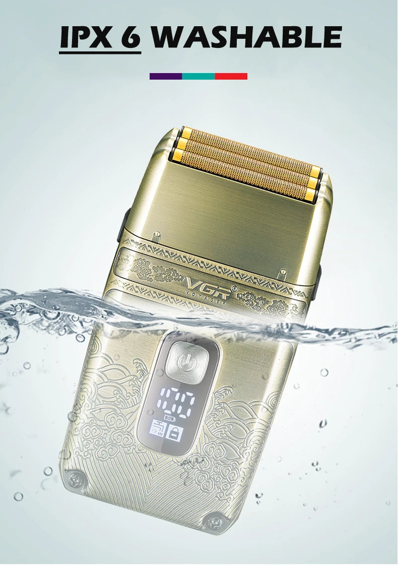 VGR Shaver Professional Electric Razor Shaving Machine Waterproof Beard Trimmer Metal Razor Digital Display Shaver for Men V-335