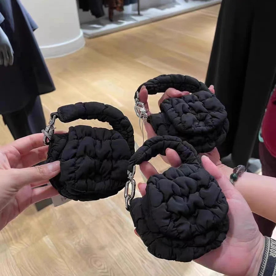 Mini Bag Edgy Black Mini Cloud Waist Pack Lightweight Solid Secure Button Closure with Decorative Coin Purse and Headphone Bag