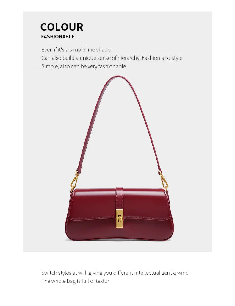 Women's High-End Leather Baguette Armpit Bag Versatile Single Shoulder Crossbody Bag Fashion Accessory for 2025