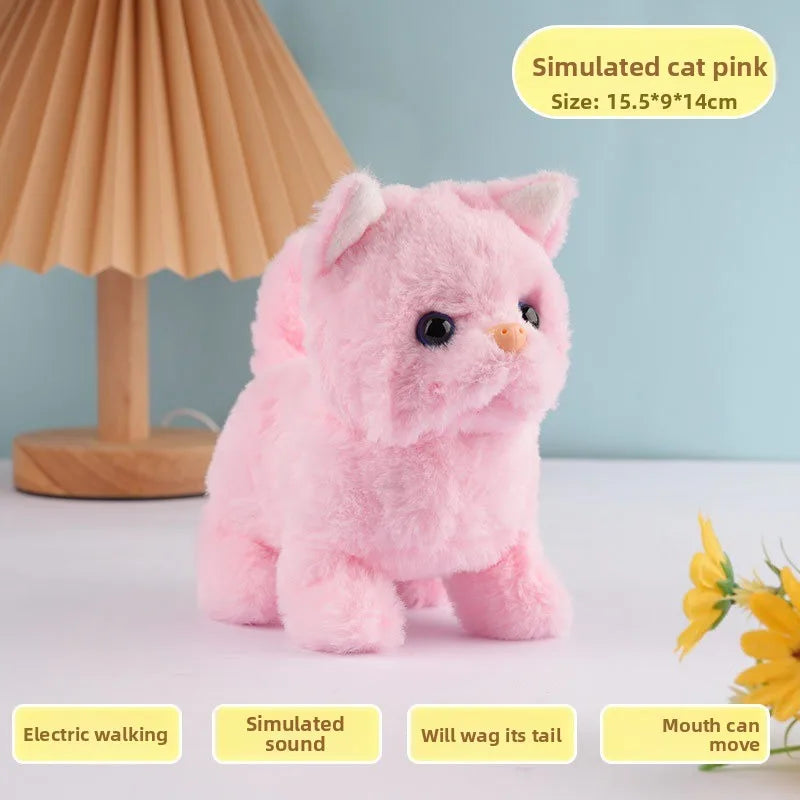 Electric Plush Cat Toy Walking Barking Moving Machine Simulation Plush Pet Toy for Cats Interactive Play and Entertainment