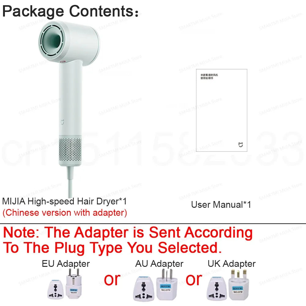 2025 New XIAOMI MIJIA High-Speed Hair Dryer,110000rpm,62m/s Powerful airflow,8 Airflow Mode,347g 4 Color,CN Version With Adapter