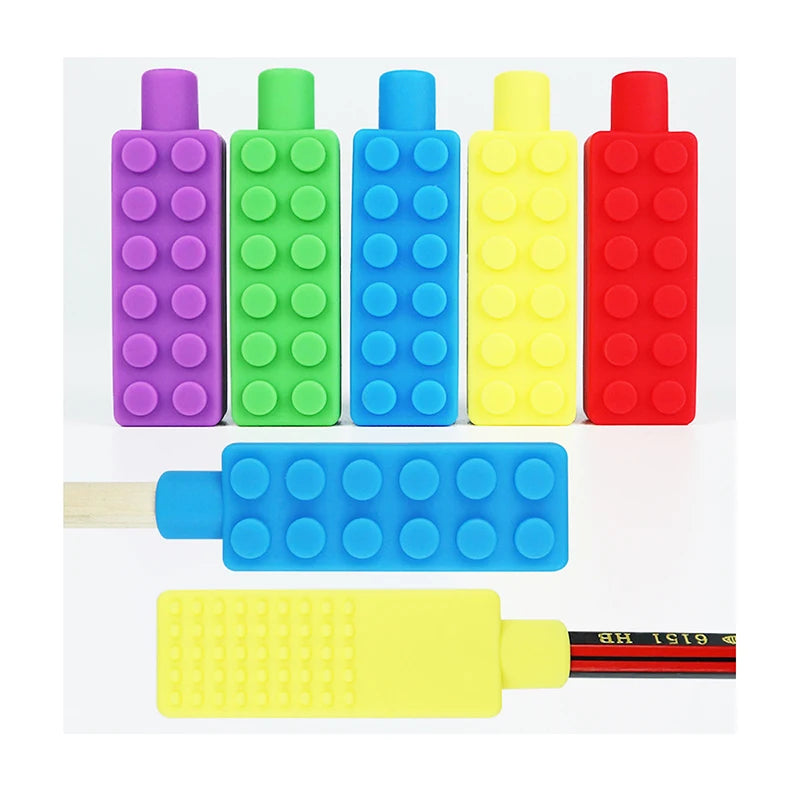 5PCS Silicone Pencil Topper Fun Silicone Baby Teether Pencil Cap Sensory Toy for Kids Children Autism ADHD Chew Tools