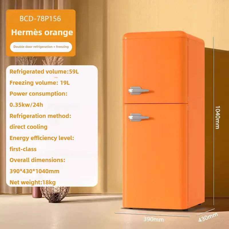Double Door Refrigeration Freezing Mini Small Medium Silent Energy-saving Retro Refrigerators with Handle for Office Home Hotel
