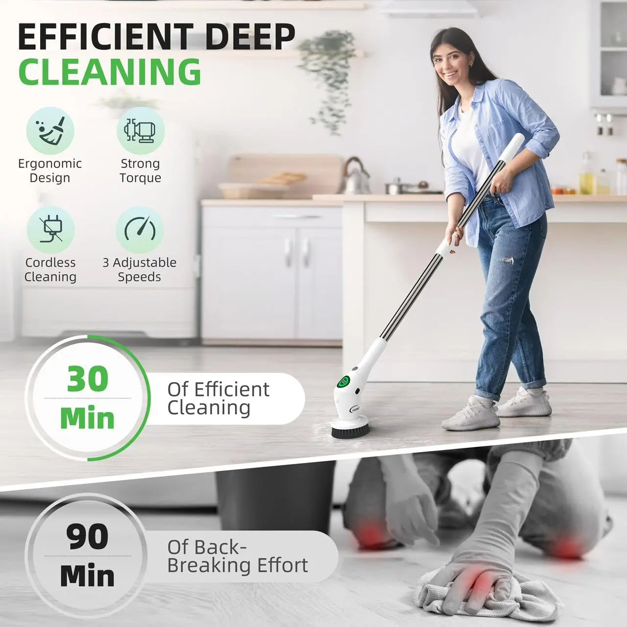 Electric Spin Scrubber 8 in 1 Cordless Cleaning Brush with Type C USB Port 3 Adjustable Speed LED Display For Bathroom Tub Tile