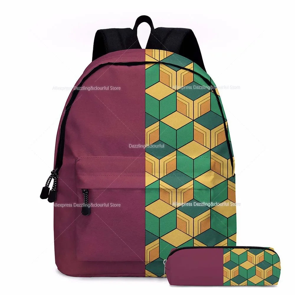Demon Slayer Nezuko Backpacks 2pcs Girls School Bags Kimetsu No Yaiba Kids Anime Bagpacks Female Male Bookbag Gifts