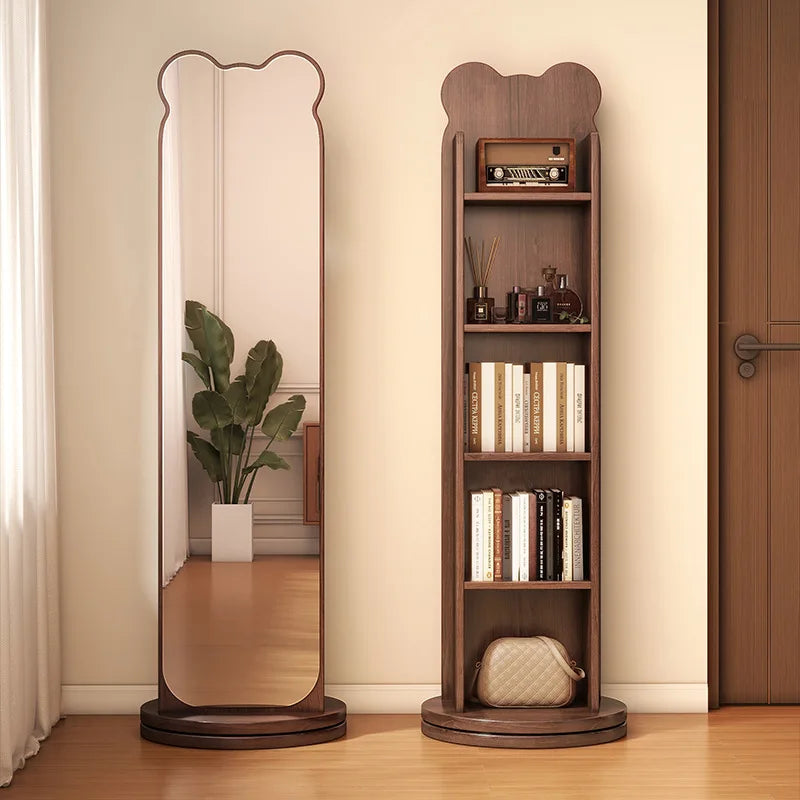 Bookshelf full-body mirror rotating mobile dressing floor mirror bookshelf integrated storage fitting mirror