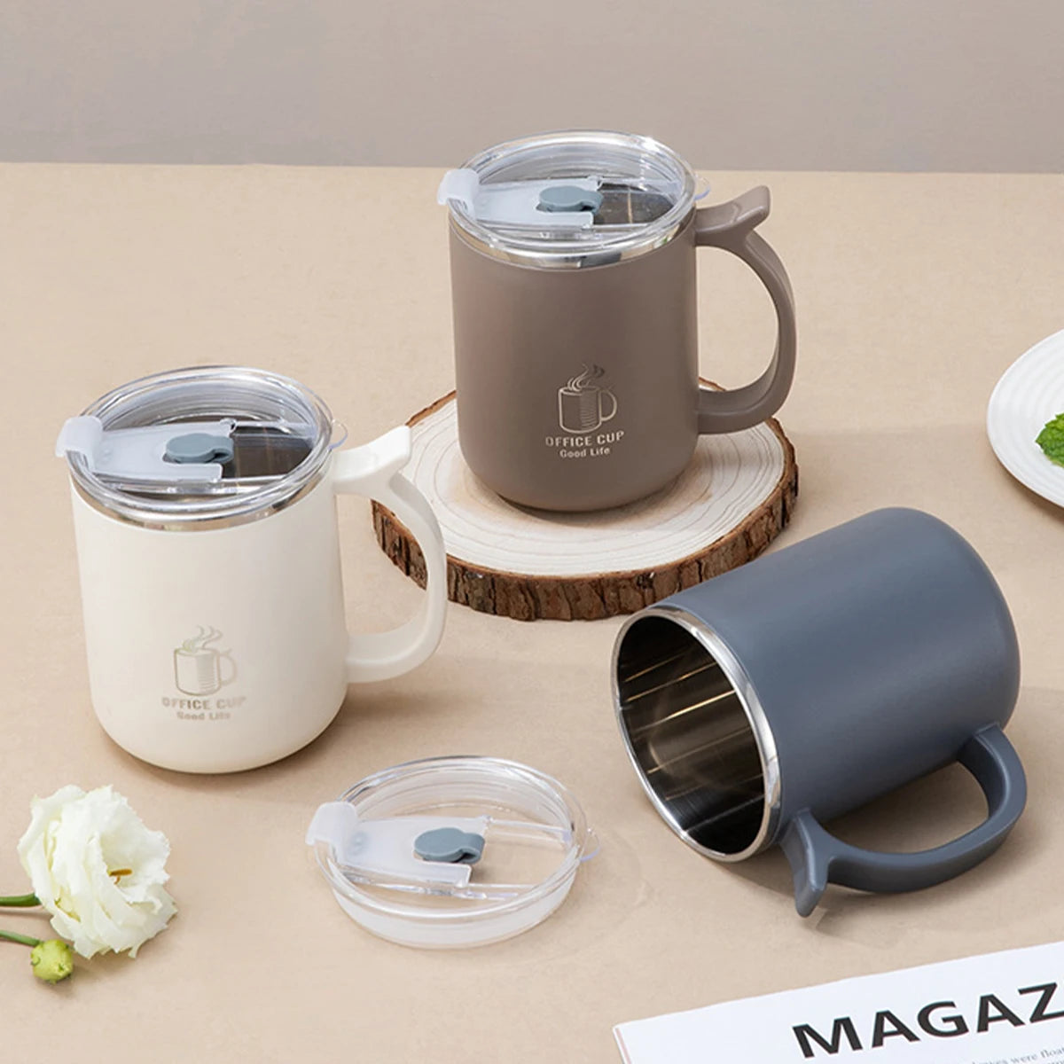 500ml Thermal Milk Coffee Cup With Handle 304 Stainless Steel Double-layer Insulated Mug Leak-proof Drinking Cup Drinkware