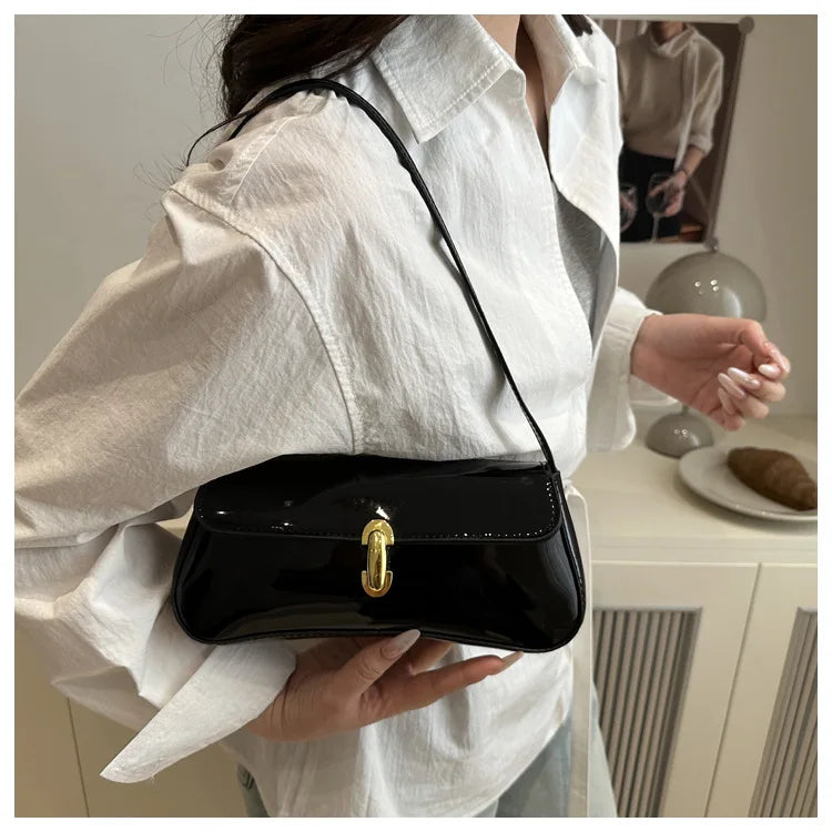 Women's Vintage Faux Oiled Leather Flap Decor Shoulder Underarm Bag, Buckle Baguette Tote Bag Suitable for Dating, Outing, Party