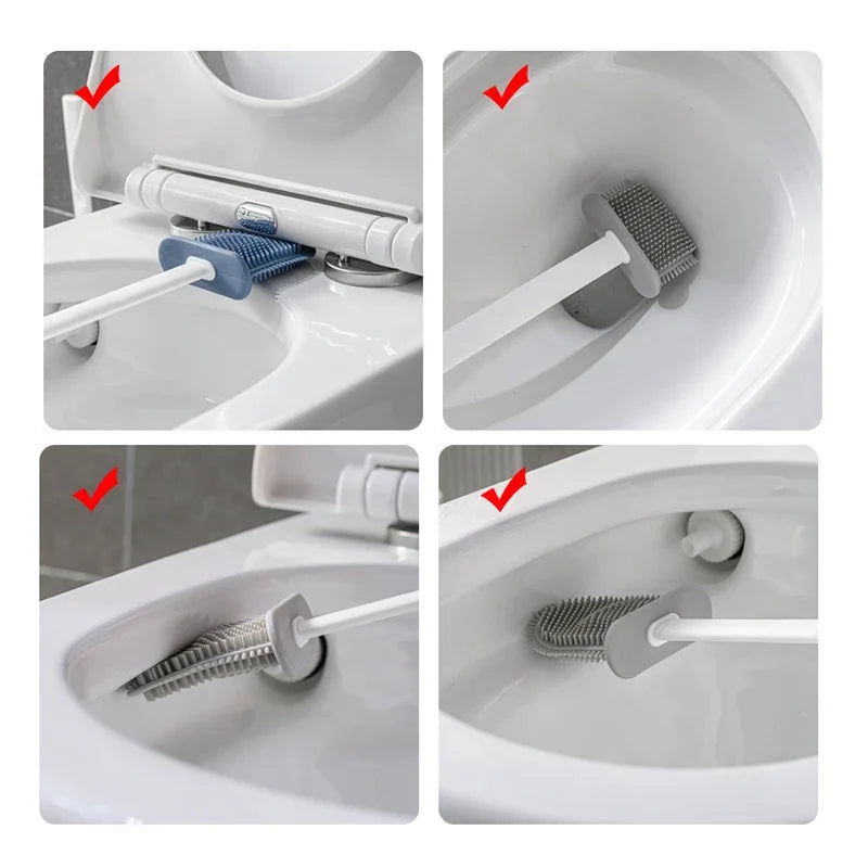 Bathroom Double-use Household Non-dead Angle Silicone Toilet Brush Toilet Toilet Brush Wall Cleaning Tool Wall Hanging Set