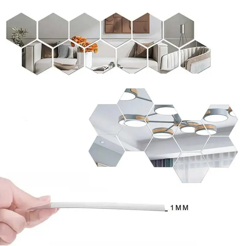 5-20PCS Geometric Solids Hexagonal Mirror Wall Stickers DIY With Built-in Adhesive and Removable Home Decoration 4.6cm-23cm