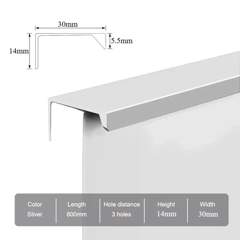 Hidden Furniture Handles Matte Black Gold Silver Kitchen Cabinet Pull Wardrobe Pull Not punched Handles for Cabinets and Drawers