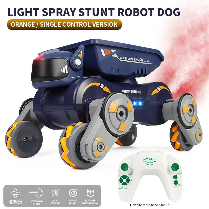 JHD For 2025 New JJRC Q187 RC Robot Dog Music Cool Lights Water Spray Swing Arms Stunt 2.4G 4WD RC Drift Car Gesture Sensing Toy