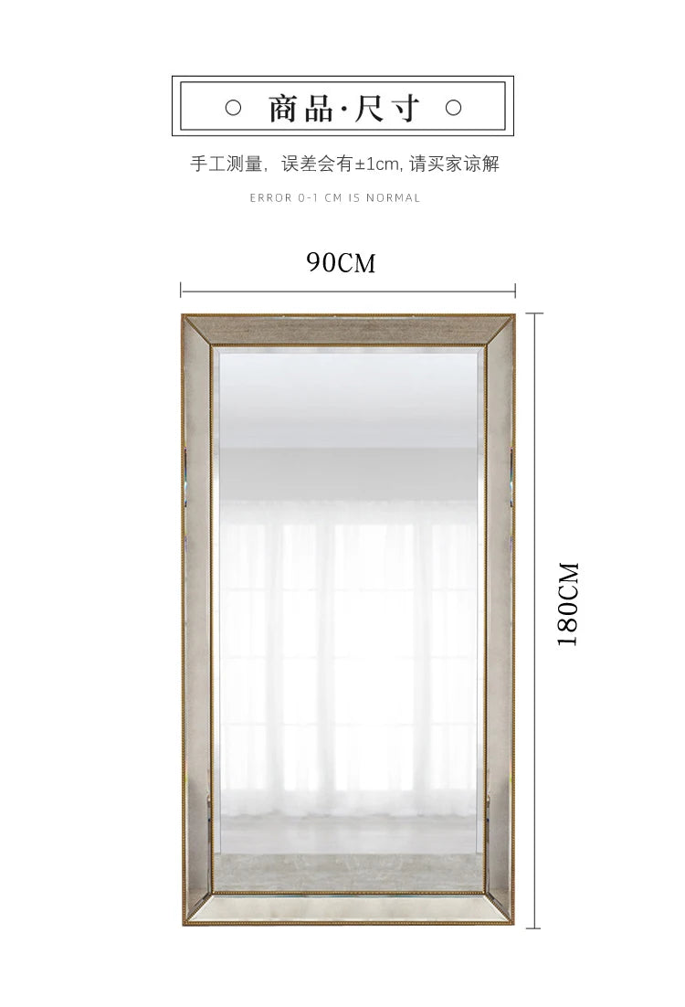 Full Length French Style Mirror Decoration Wall Living Room Aesthetic Mirror Luxury Vintage Floor Standing Espelho Accessories