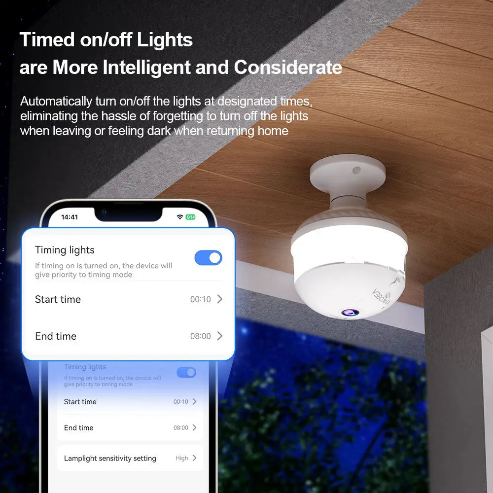 V380 PRO App 360 Panoramic View Bulb 3MP Camera Night Vision WiFi CCTV Fisheye Len Flood Light Camera