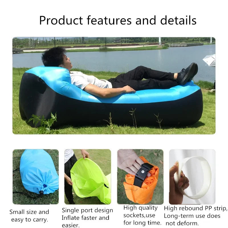OTAUTAU Inflatable Sofa Lazy Sofa Outdoor Portable Picnic Camping Beach Festival Inflatable Lazy Mattress Inflatable Sofa