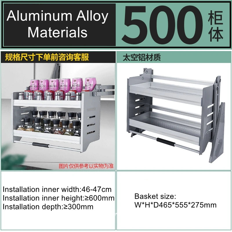 Stainless steel aluminum alloy basket storage rack hanging cabinet lifting basket kitchen pull-down cabinet storage rack