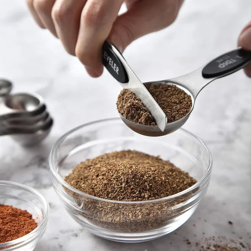 8 Pieces Magnetic Measuring Spoons Set Dual Sided Stainless Steel Kitchen Scale Tool Baking Stackable Measure Teaspoon