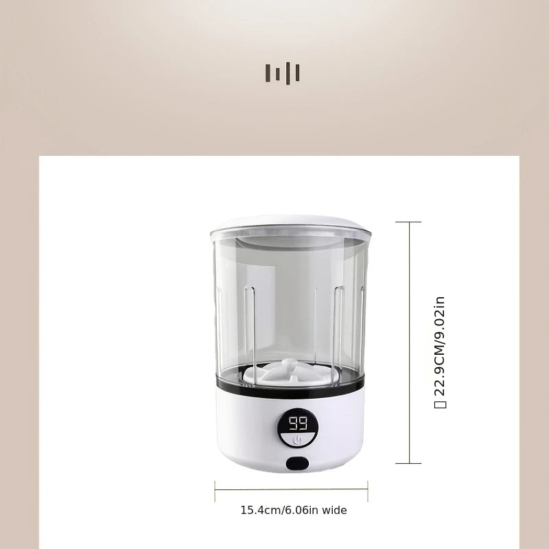 A White 2L Mini Washing Machine, 2000Mah, Fully Automatic Portable Turbine Led Washing Cup and Compact for Children's Clothing, Underwear, and Socks