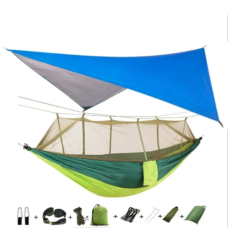 Camping Hammock with Mosquito Net&Rainfly Tent Tarp & Tree Straps,Portable Nylon Hammock Tent for Camping Hiking Backyard Travel