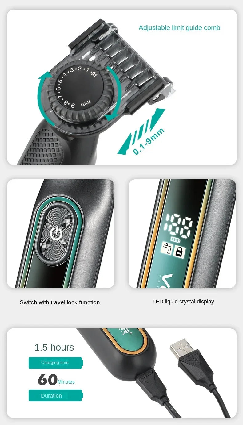 VGR Shaver Professional Shaving Machine Waterproof Beard Shaver Electric Razor LED Hair Trimmer Portable Shaver for Men V-360