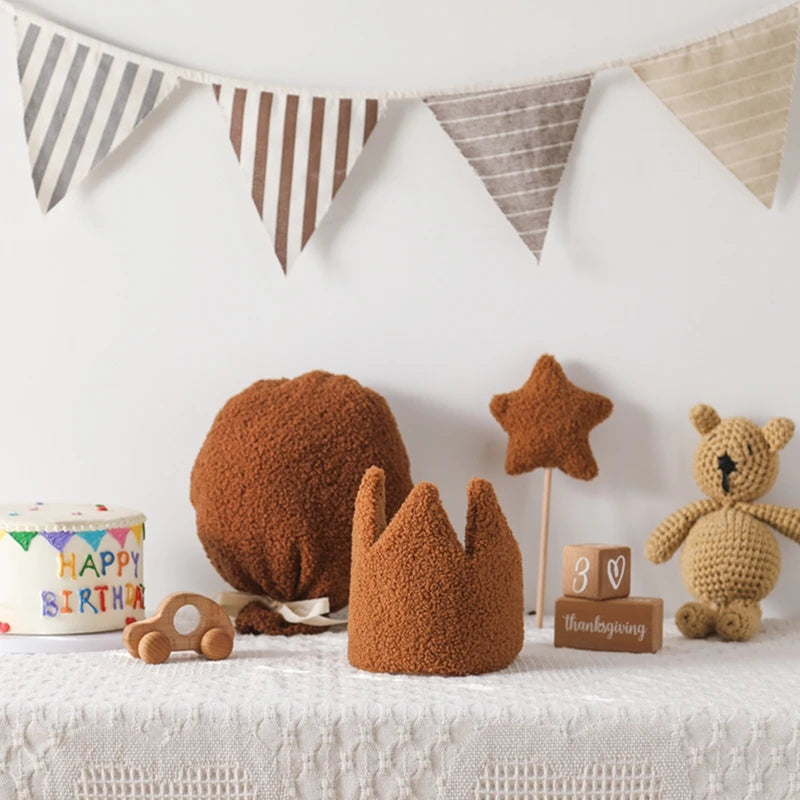 Baby Teddy Velvet Balloon Crown Hat Headwear Star Fairy Stick Happy Birthday Party Decoration Newborn Photography Accessories