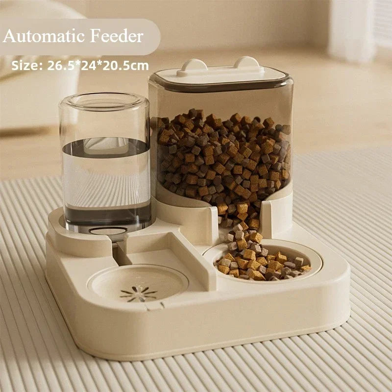 Automatic Cat Feeder & Water Fountain Set - Food Grade Plastic - for Cats & Dogs - Gravity Feed Design