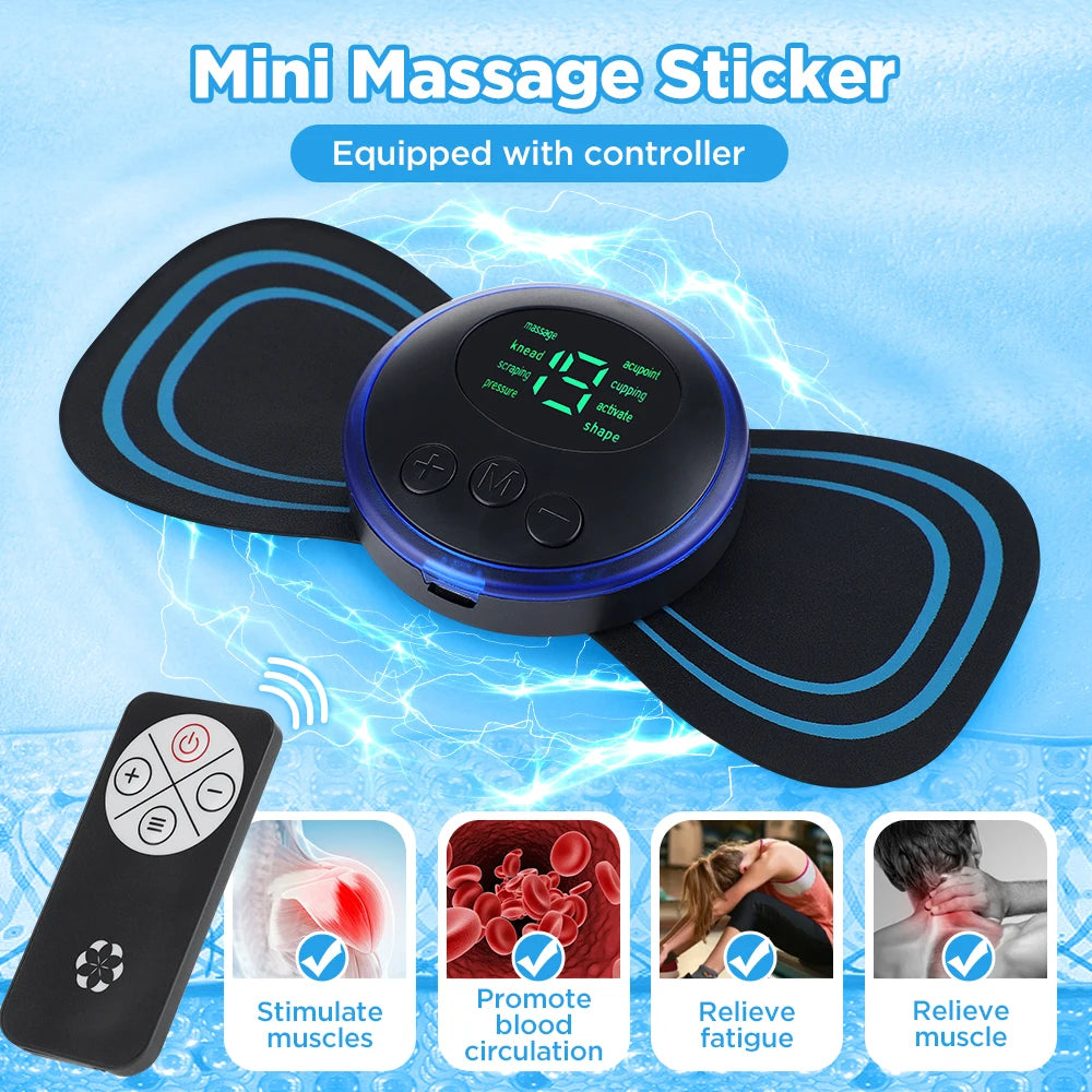 8 Modes Neck Massager Electric Back Shoulder Full Body Leg Massage Pad Remote Control Muscles Relax Fatigue Relief Patches Mini
