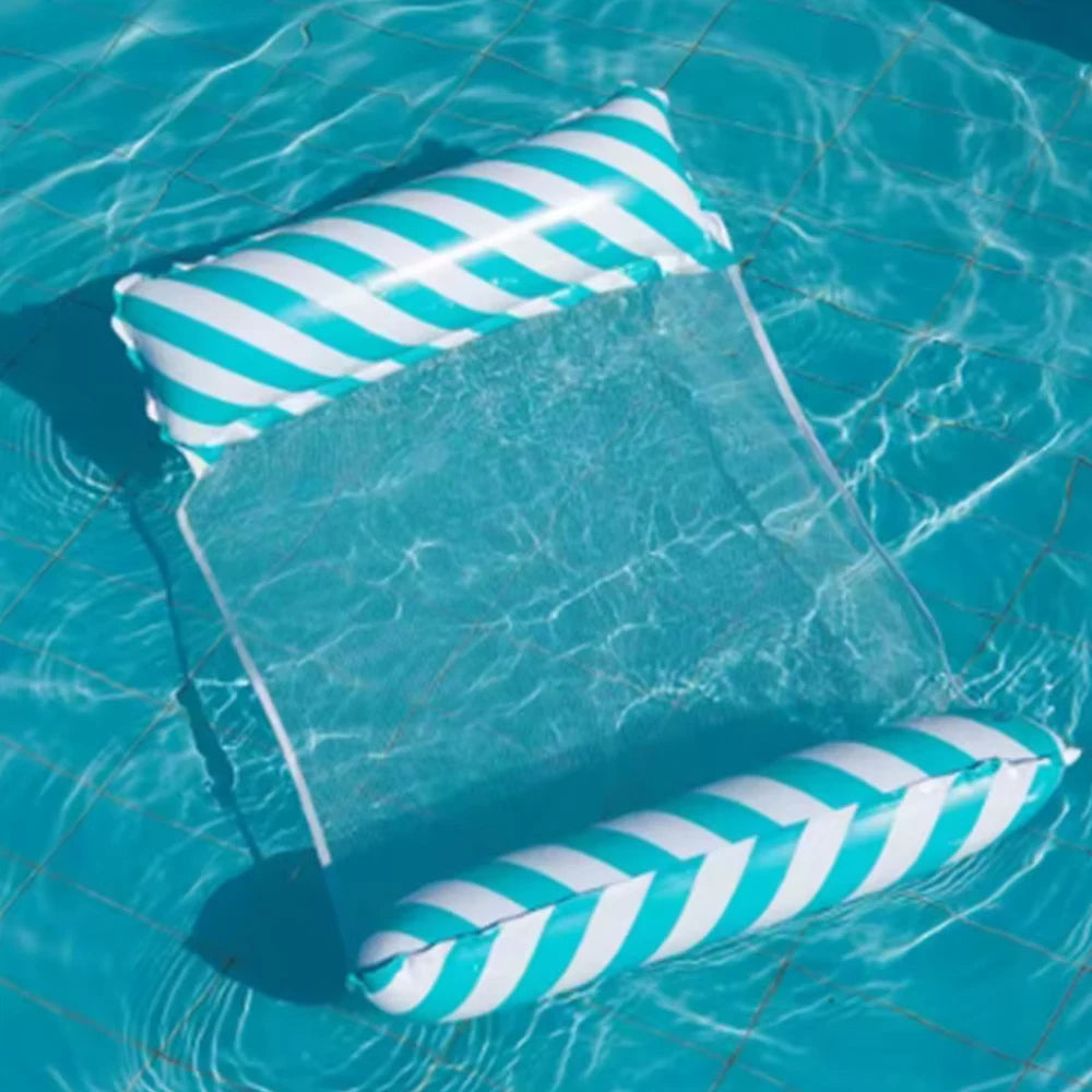 Foldable Striped Inflatable Lounge Chair, Suitable For Swimming Pool Parties And Beach Leisure Floating Beds With Net Backrest